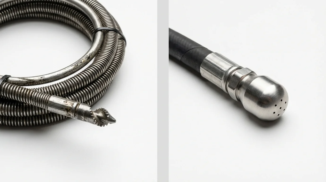 Drain snake cable and hydro jetting nozzle used for drain cleaning in Corbin, KY