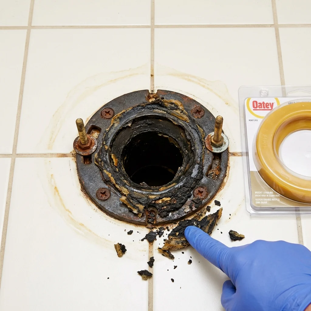 Failed wax ring showing water seepage at the base of a toilet in a Corbin, KY home